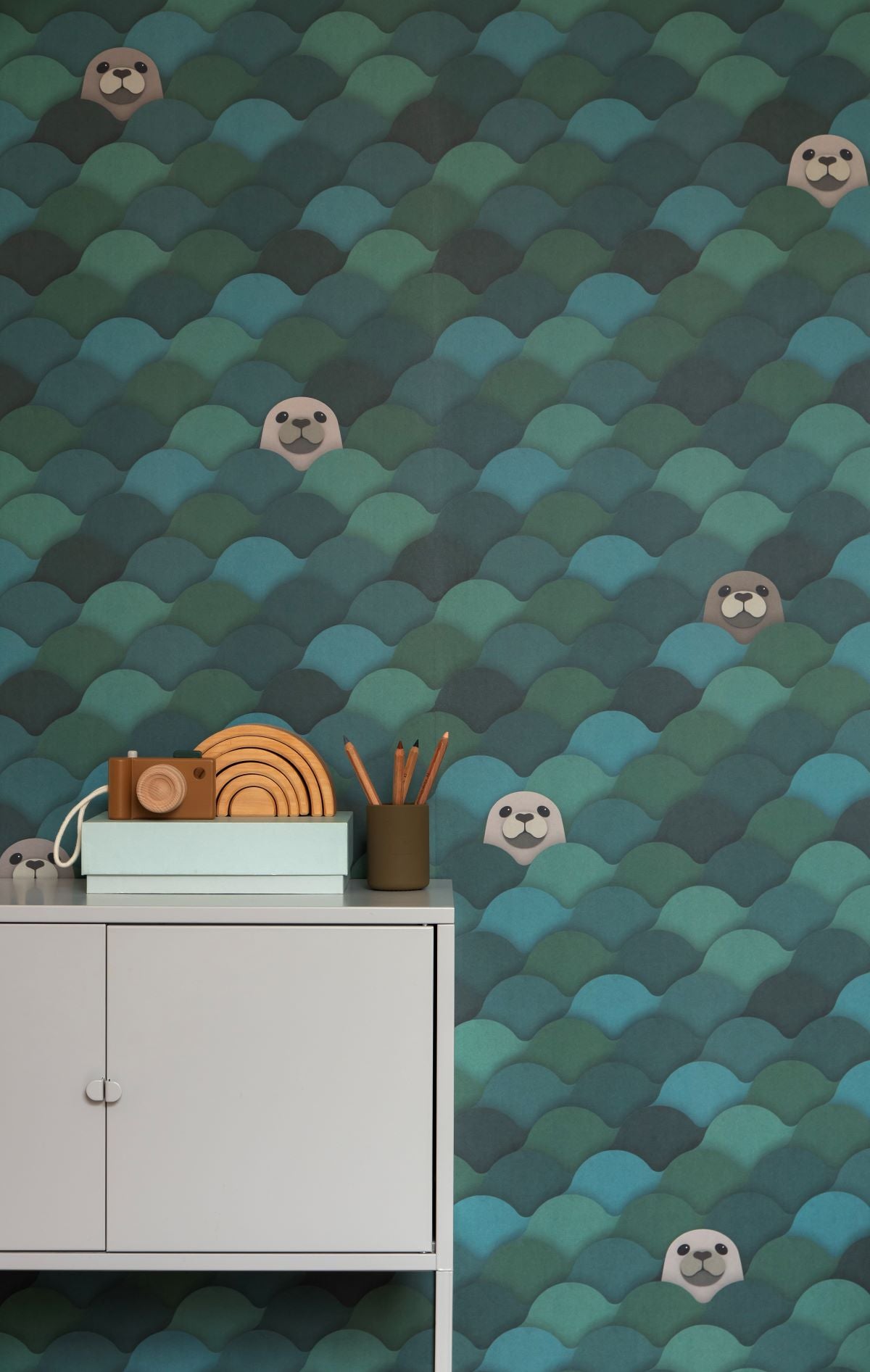 Studio Ditte kinderbehang zeehonden blauw groen