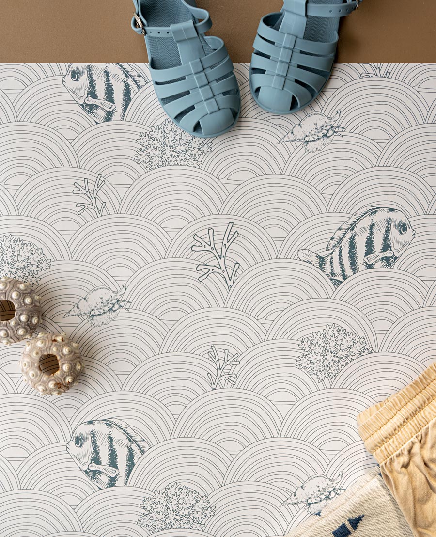 Little Amour kinderbehang fishy waves vissen blauw