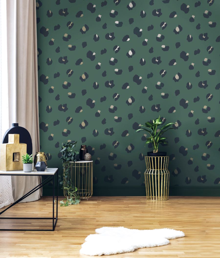 Luipaardprint behang voor de kinderkamer groen dutch wallcoverings 13033