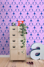 ESTAhome Retro Ornamenten behang voor meisjeskamer en tienerkamer voor retrolook paars blauw 131562