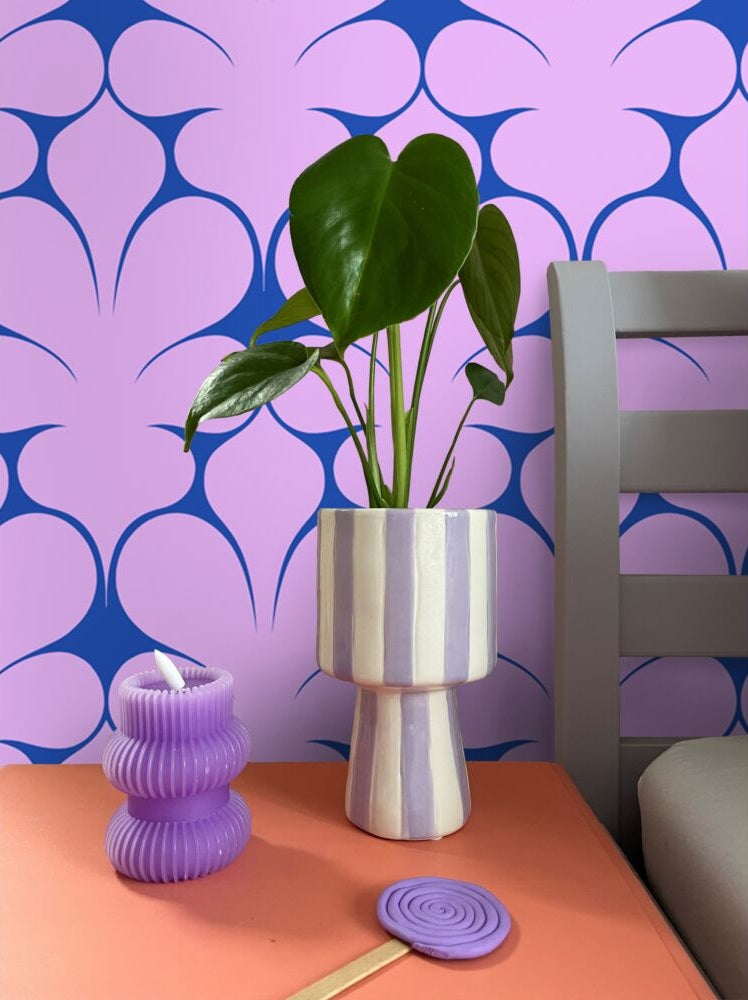 ESTAhome Retro Ornamenten behang voor meisjeskamer en tienerkamer voor retrolook paars blauw 131562