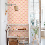 131713 ESTAhome retro ornamenten behang voor meisjeskamer stepen golven sterren manen zonnen roze groen