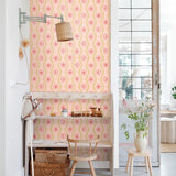 131713 ESTAhome retro ornamenten behang voor meisjeskamer stepen golven sterren manen zonnen roze groen