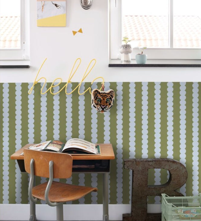 ESTAhome grafische strepen behang voor de kinderkamer jongenskamer meisjeskamer tienerkamer blauw en groen 131747