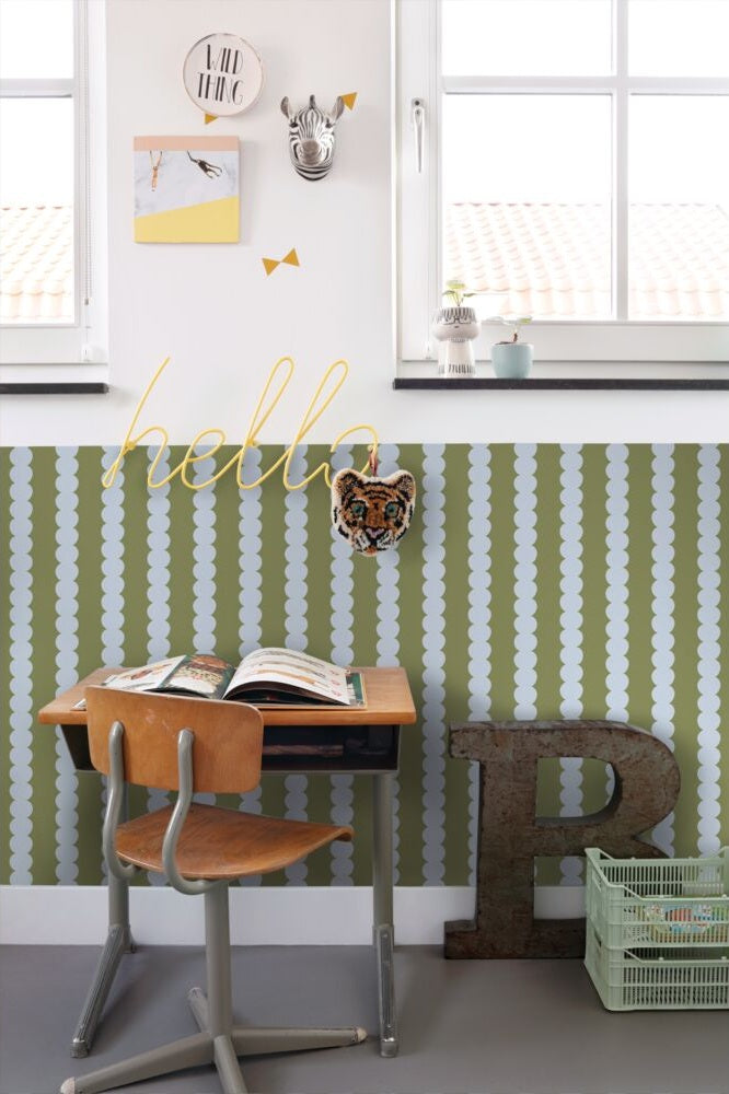 ESTAhome grafische strepen behang voor de kinderkamer jongenskamer meisjeskamer tienerkamer blauw en groen 131747
