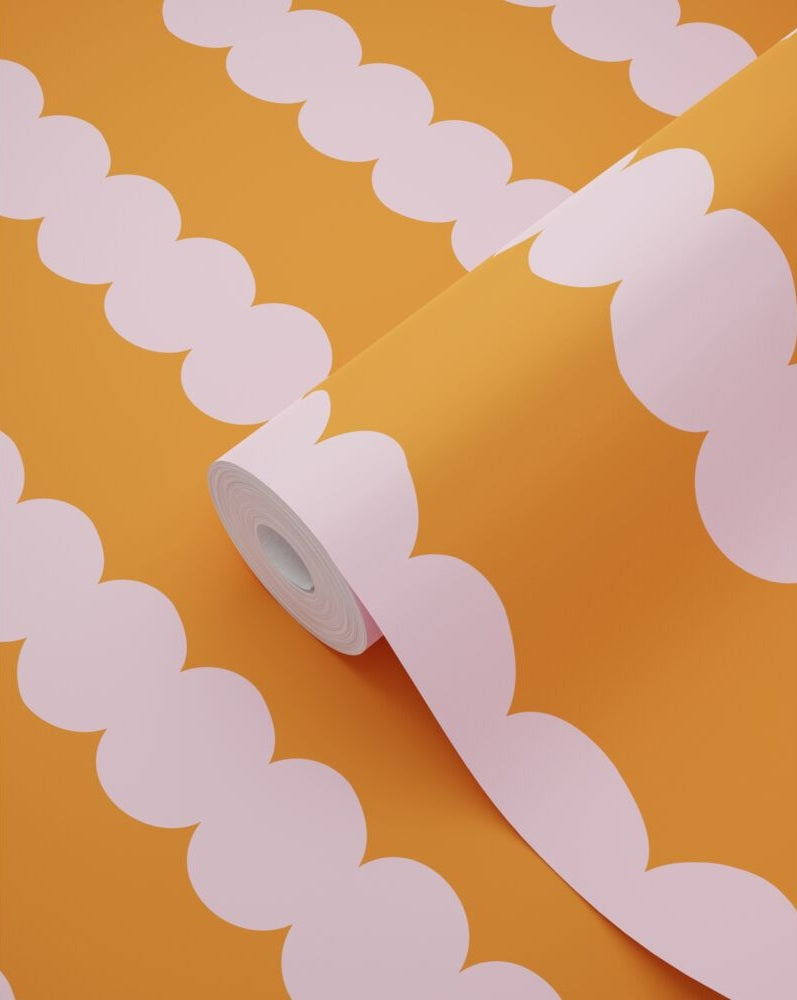 ESTAhome grafische strepen behang voor de kinderkamer meisjeskamer tienerkamer roze oranje 131748