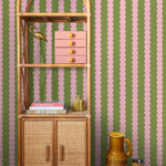 ESTAhome grafische strepen behang voor de kinderkamer meisjeskamer tienerkamer roze en groen 131749