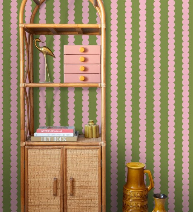 ESTAhome grafische strepen behang voor de kinderkamer meisjeskamer tienerkamer roze en groen 131749