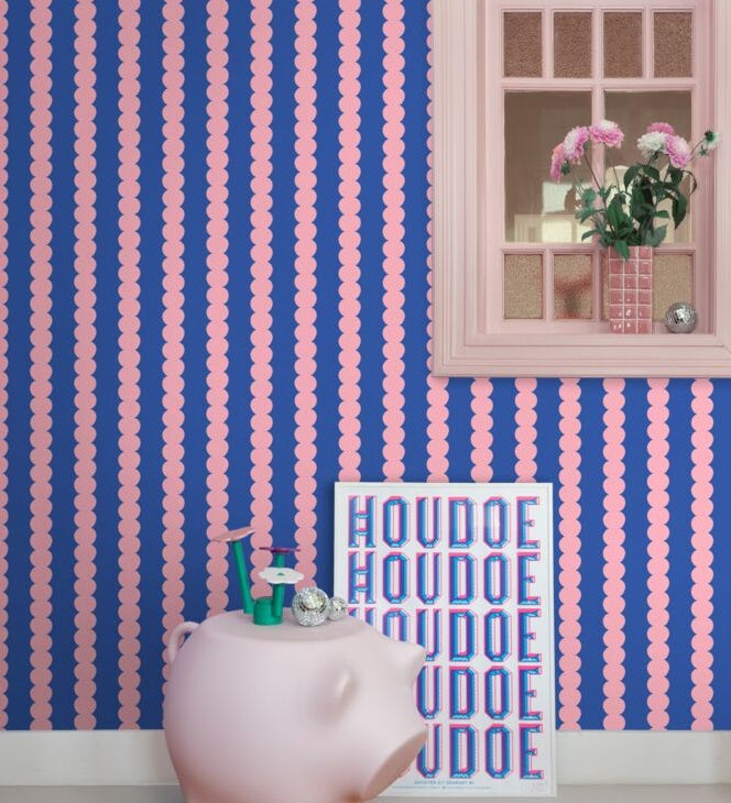 ESTAhome grafische strepen behang voor de kinderkamer meisjeskamer tienerkamer roze blauw 131750