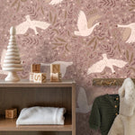 ESTAhome zwanen behang kinderkamer meisjeskamer mauve paars 131858