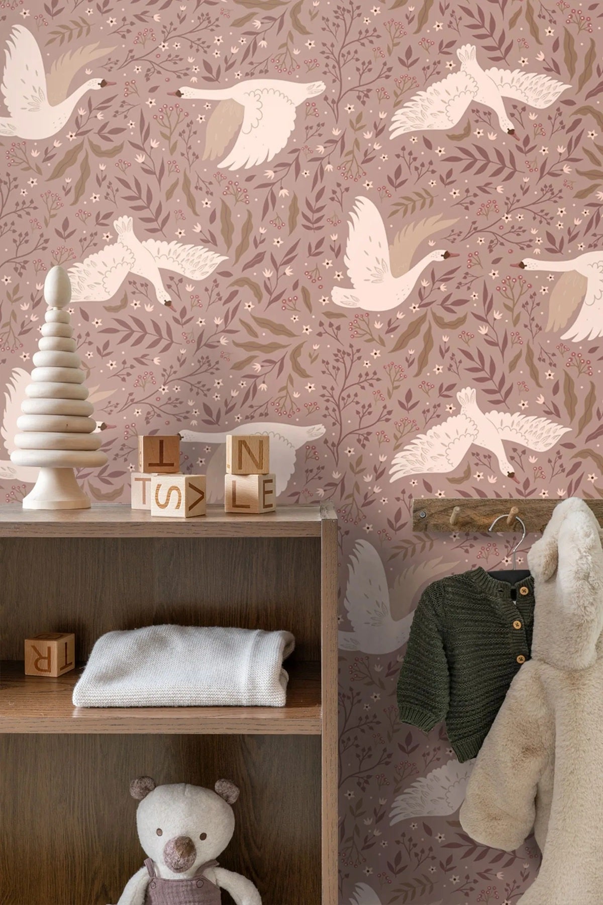 ESTAhome zwanen behang kinderkamer meisjeskamer mauve paars 131858