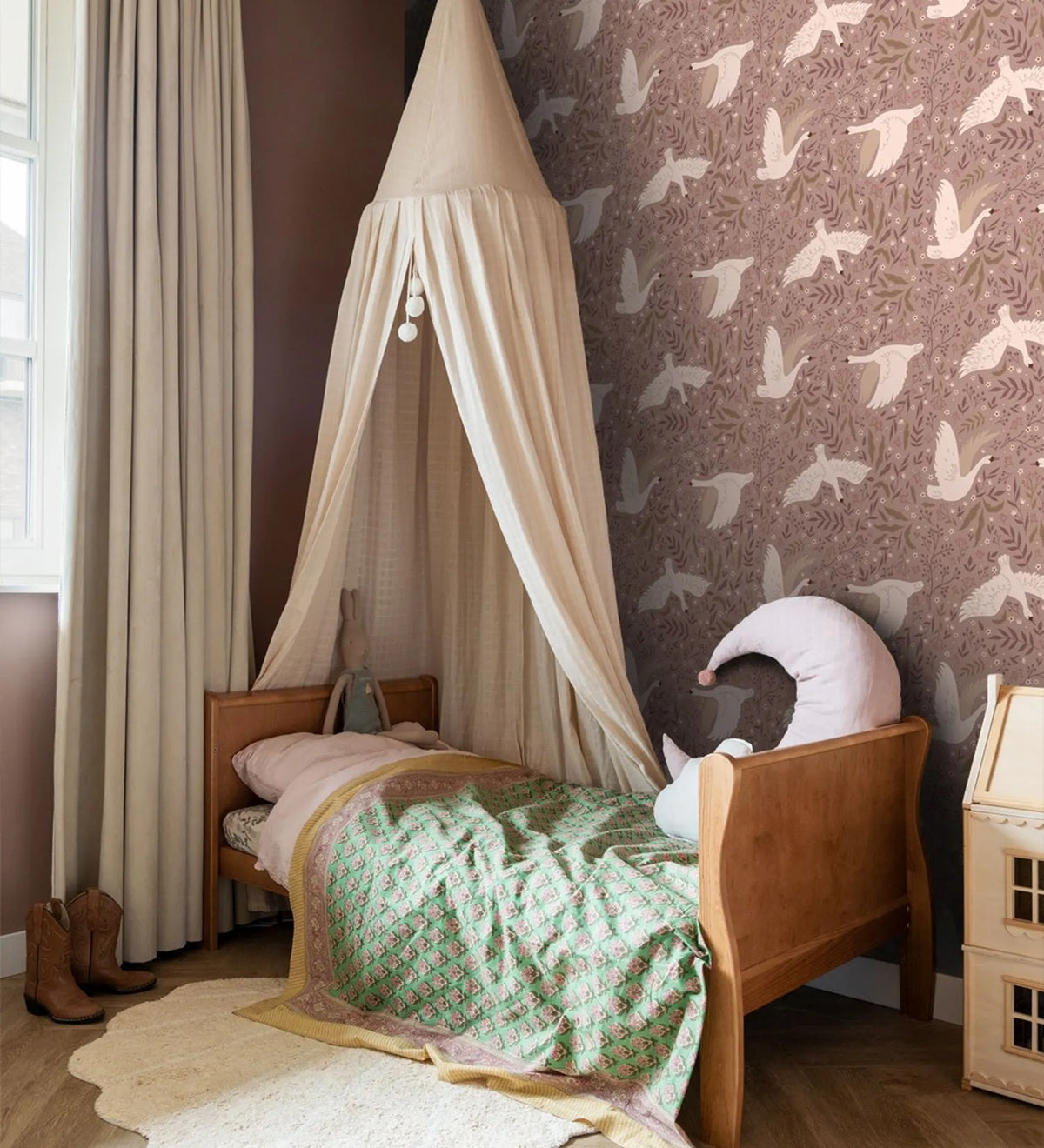 ESTAhome zwanen behang kinderkamer meisjeskamer mauve paars 131858