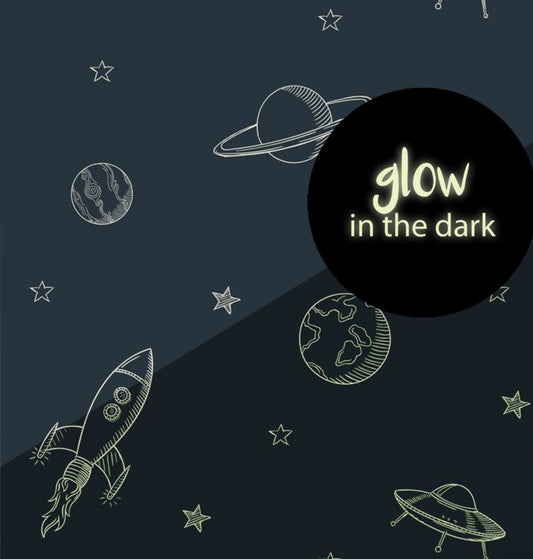 ESTAhome behang planeten in de ruimte behang glow in the dark jongenskamer blauw 139761