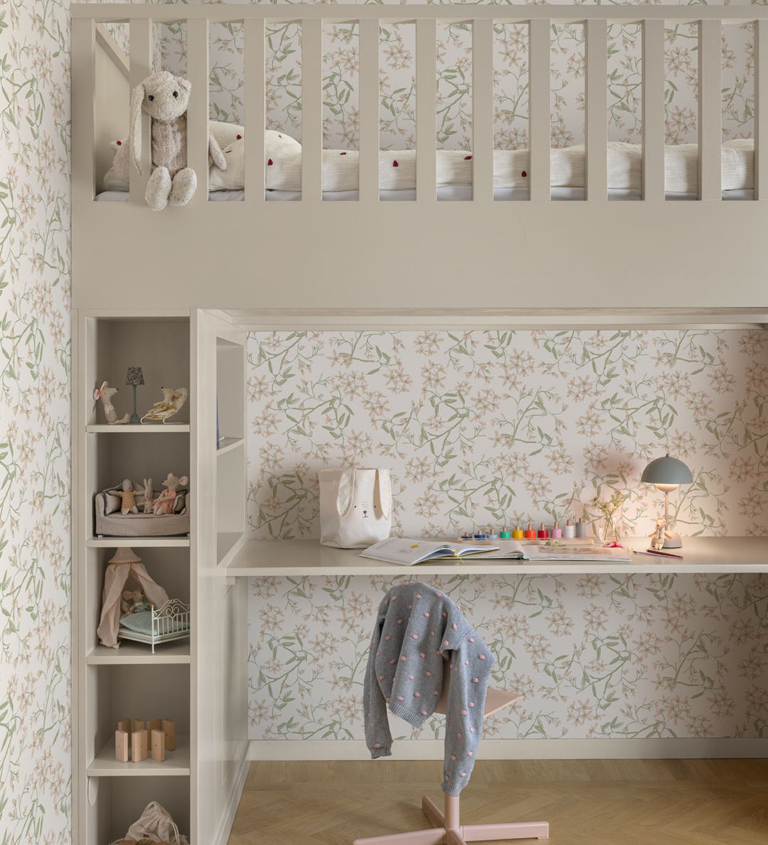 Paradis Midbec bloemen behang voor meisjeskamer en babykamer wit roze 20111