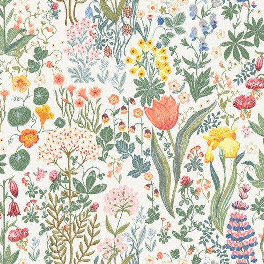 Blomsterhav behang van Borastapeter voor meisjeskamer en tienerkamer wit met kleuren 2053