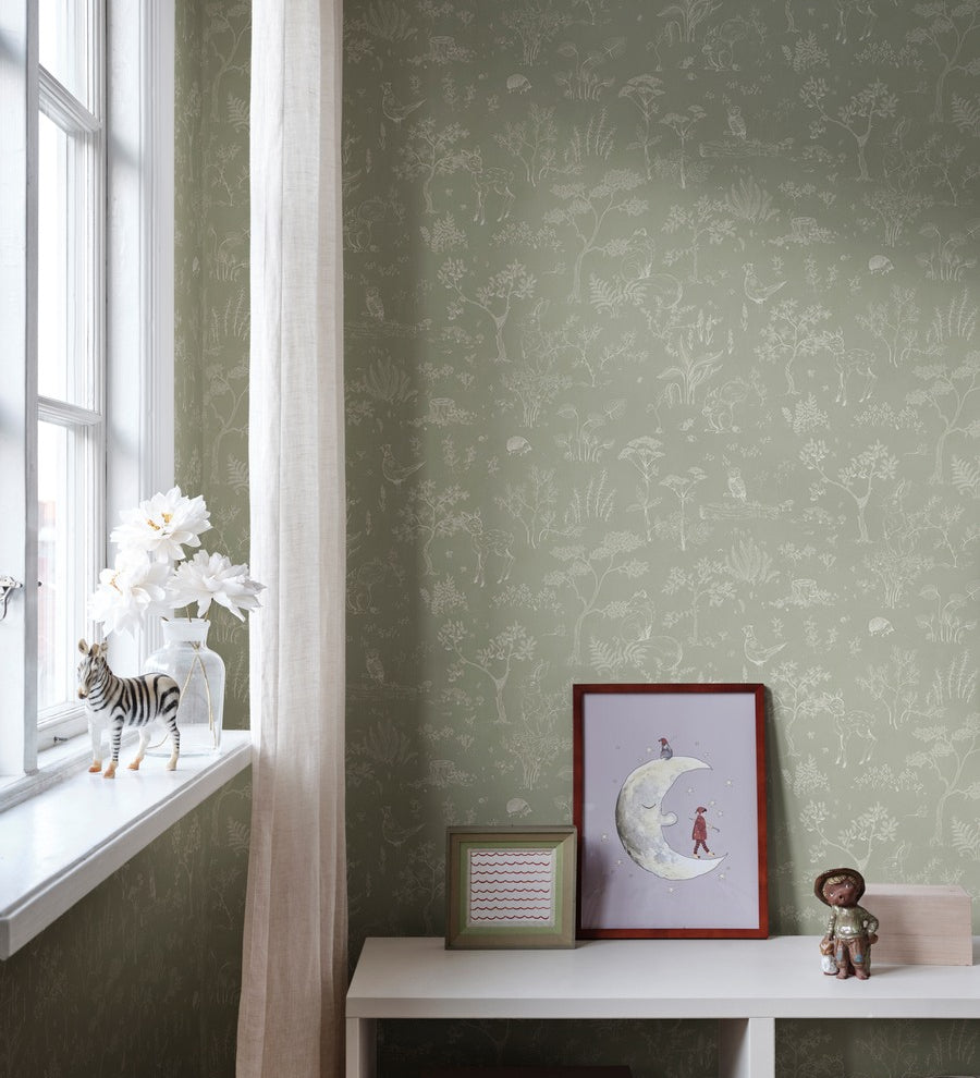 Sandberg Bosdieren behang voor de kinderkamer babykamer Hollie GPistachio lichtgroen 232-38