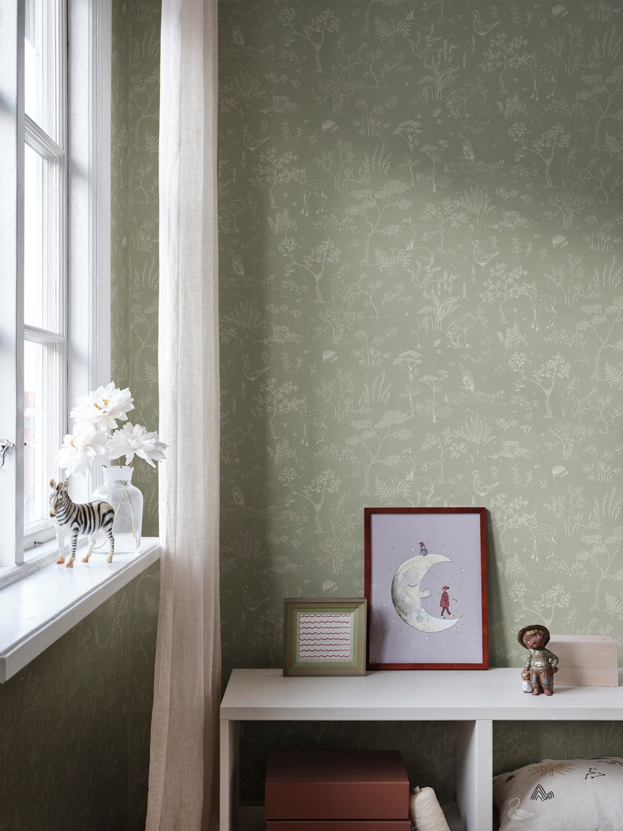 Sandberg Bosdieren behang voor de kinderkamer babykamer Hollie GPistachio lichtgroen 232-38