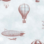 Eijffinger behang kinderkamer tiny treasures luchtballonnen en zeppelins voor jongenskamer en babykamer 363121 blauw bruin