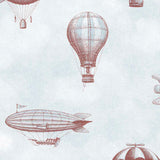 Eijffinger behang kinderkamer tiny treasures luchtballonnen en zeppelins voor jongenskamer en babykamer 363121 blauw bruin