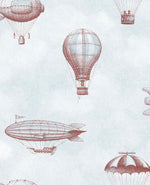 Eijffinger behang kinderkamer tiny treasures luchtballonnen en zeppelins voor jongenskamer en babykamer 363121 blauw bruin