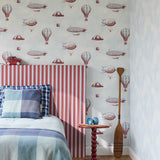 Eijffinger behang kinderkamer tiny treasures luchtballonnen en zeppelins voor jongenskamer en babykamer 363121 blauw bruin