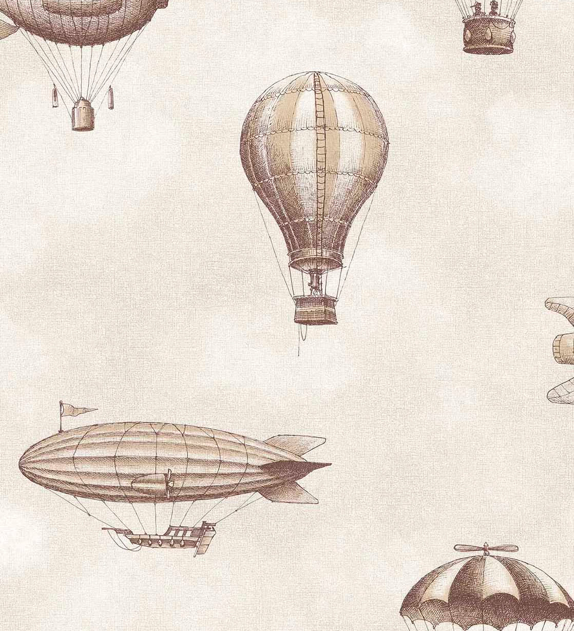 Eijffinger behang kinderkamer tiny treasures luchtballonnen en zeppelins voor jongenskamer en babykamer 363122 bruin