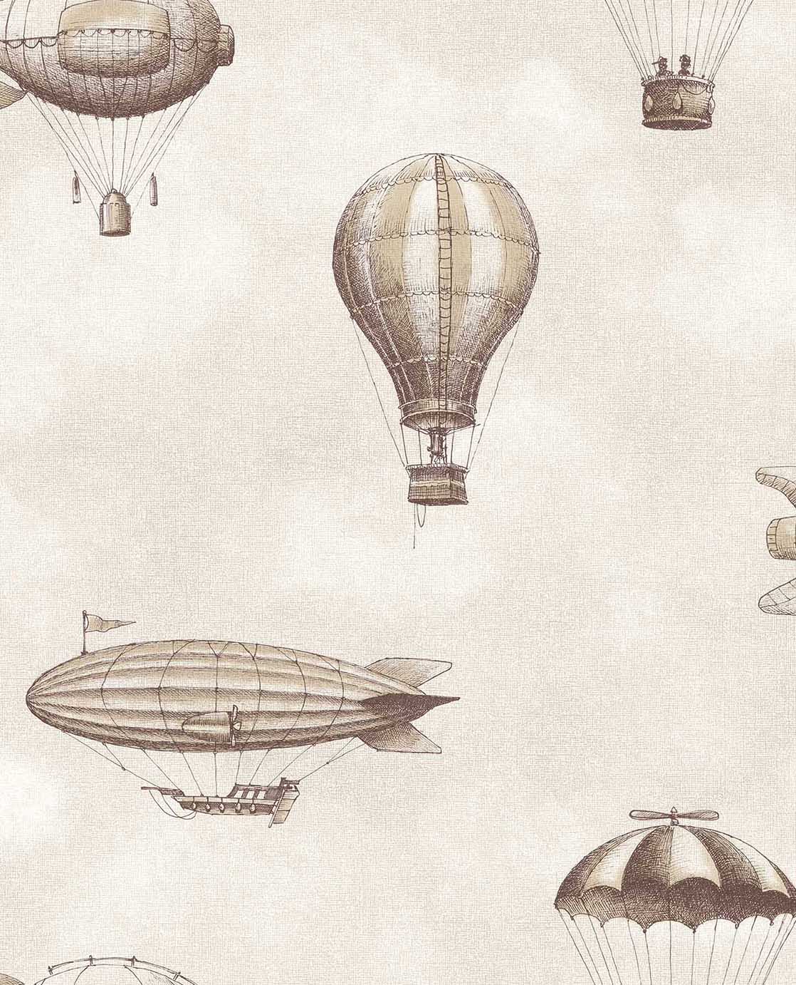 Eijffinger behang kinderkamer tiny treasures luchtballonnen en zeppelins voor jongenskamer en babykamer 363122 bruin