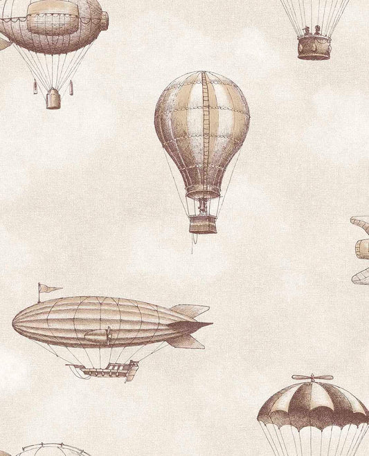 Eijffinger behang kinderkamer tiny treasures luchtballonnen en zeppelins voor jongenskamer en babykamer 363122 bruin