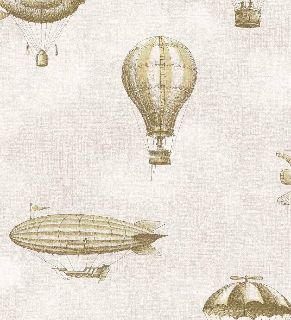 Eijffinger behang kinderkamer tiny treasures luchtballonnen en zeppelins voor jongenskamer en babykamer 363123 beige