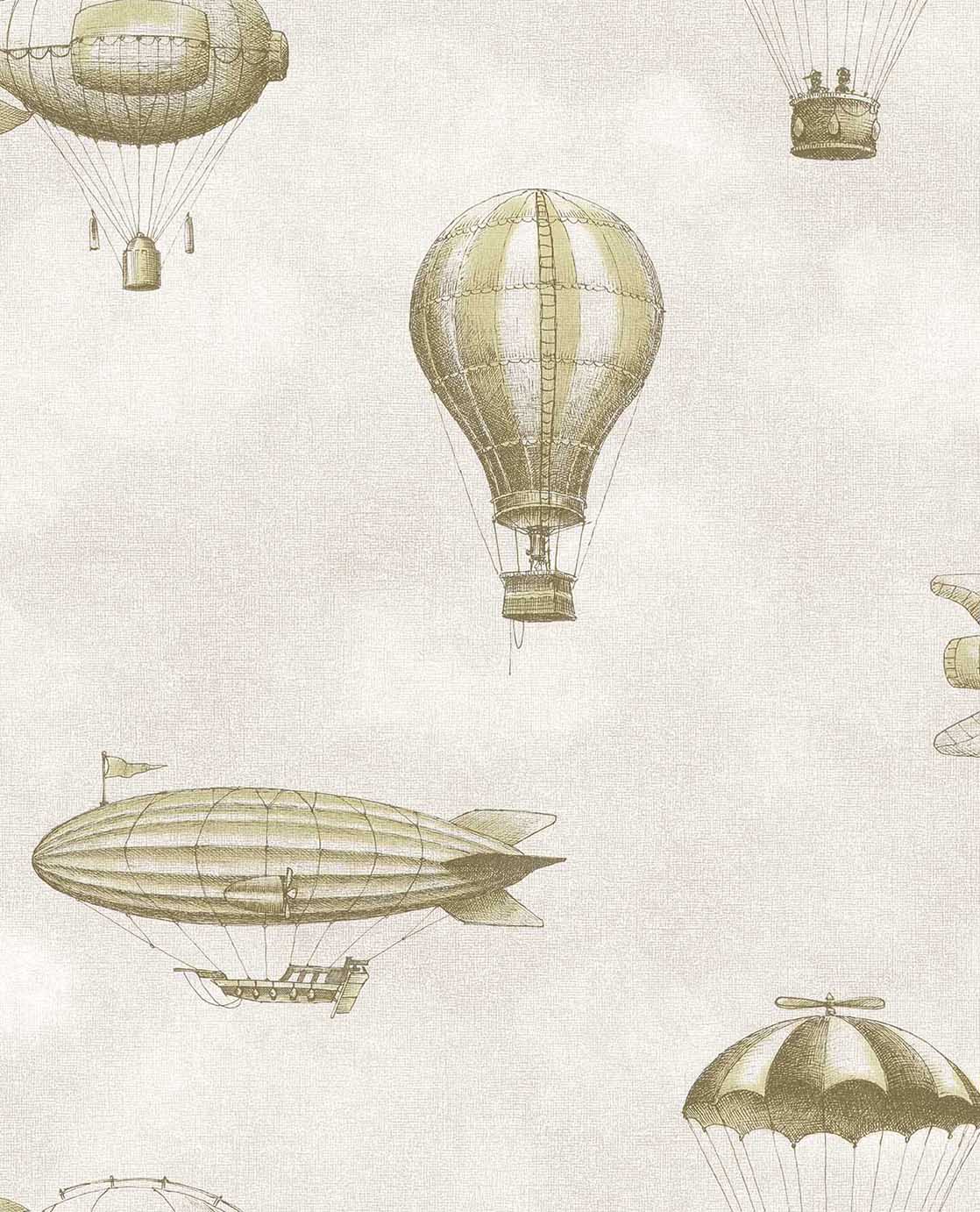 Eijffinger behang kinderkamer tiny treasures luchtballonnen en zeppelins voor jongenskamer en babykamer 363123 beige