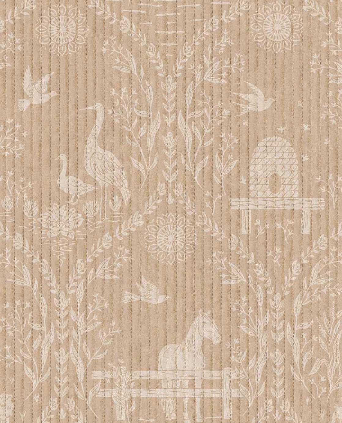 Dieren behang voor de kinderkamer van Eijffinger uit de Tiny Treasures collectie meisjeskamer babykamer 363130 beige