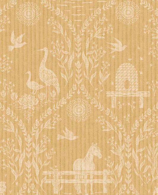 Dieren behang voor de kinderkamer van Eijffinger uit de Tiny Treasures collectie 363131 oker