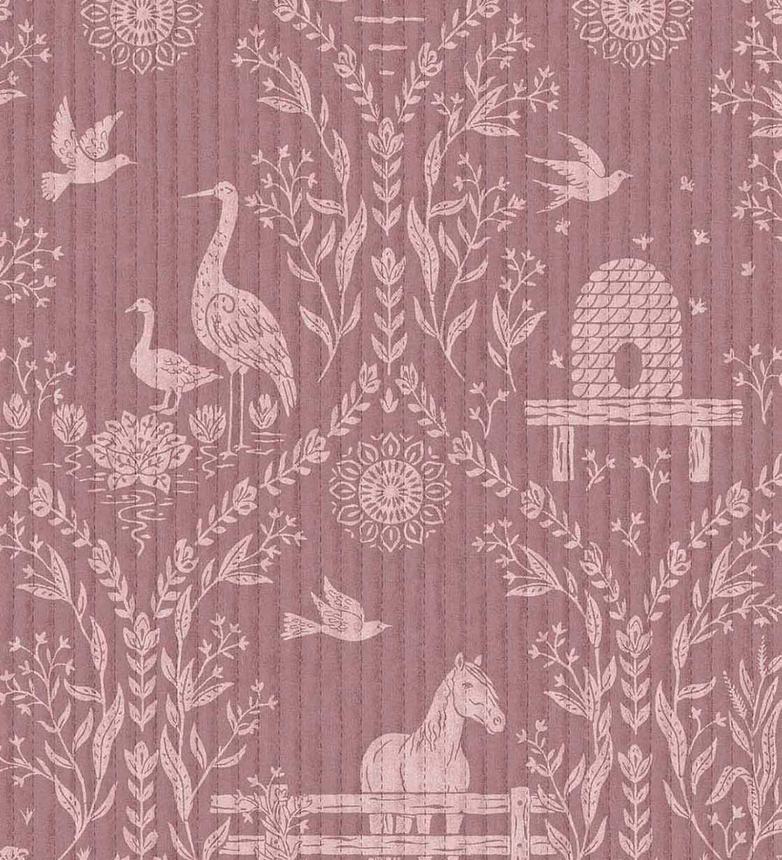 Dieren behang voor de kinderkamer van Eijffinger uit de Tiny Treasures collectie meisjeskamer babykamer 363133 warm paars