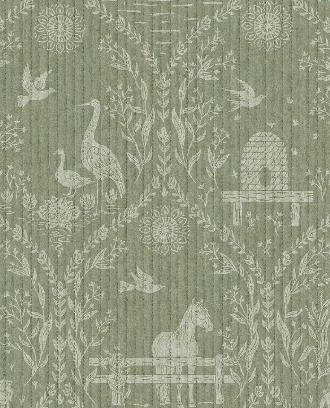 Dieren behang voor de kinderkamer van Eijffinger uit de Tiny Treasures collectie 363134 groen