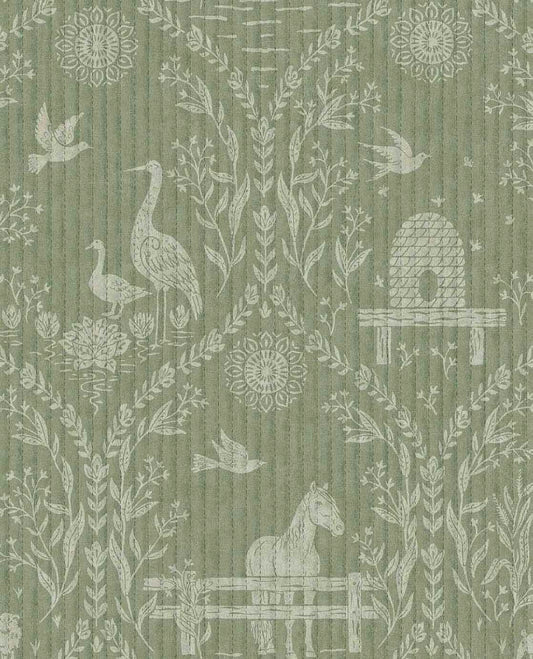 Dieren behang voor de kinderkamer van Eijffinger uit de Tiny Treasures collectie 363134 groen