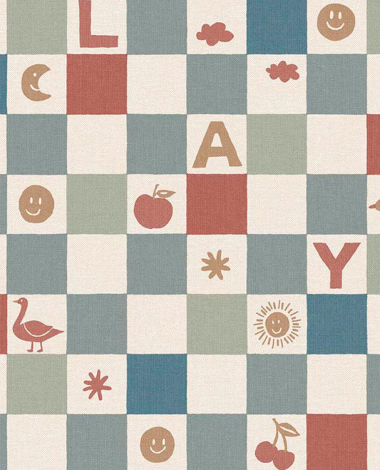 Eijffinger tiny Treasures geblokt behang voor de kinderkamer jongenskamer babykamer rood blauw 363140