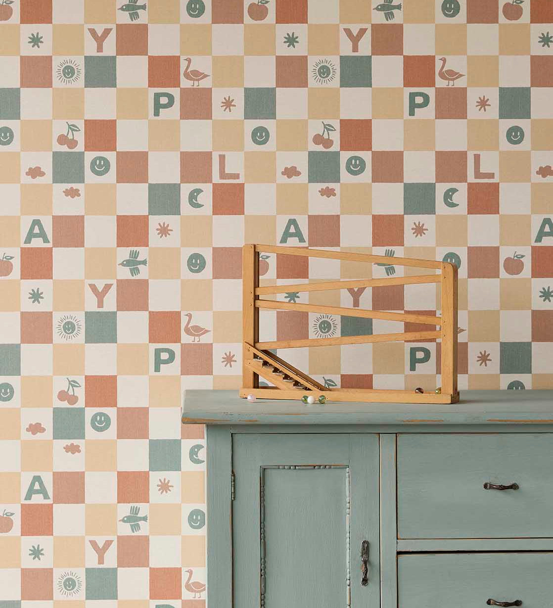 Eijffinger geblokt behang voor de kinderkamer jongenskamer babykamer rood blauw 363141