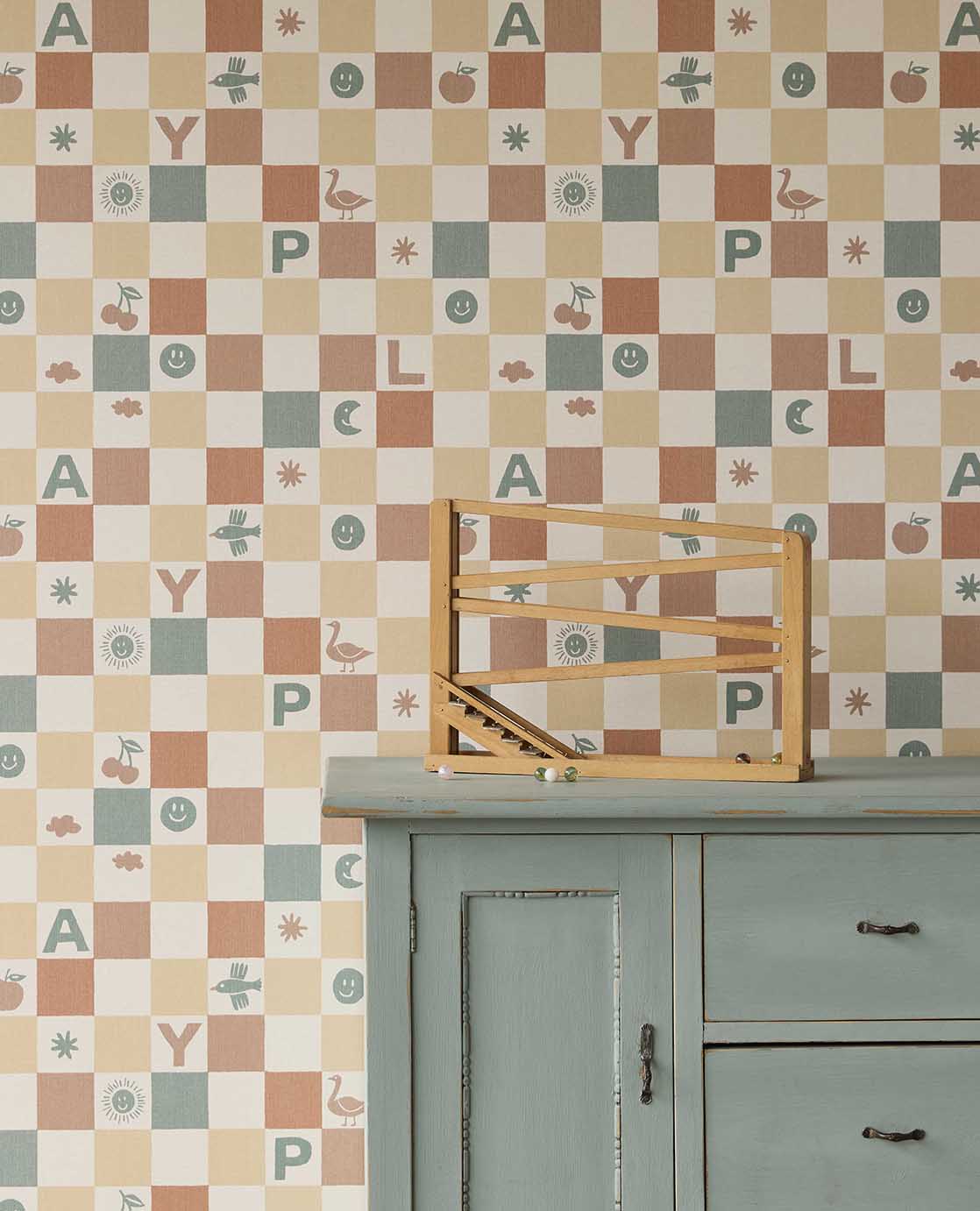 Eijffinger geblokt behang voor de kinderkamer jongenskamer babykamer rood blauw 363141