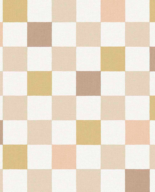 Eijffinger geblokt behang voor de kinderkamer meisjeskamer babykamer tienerkamer pastel roze oker 363145