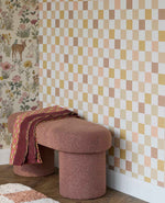 Eijffinger geblokt behang voor de kinderkamer meisjeskamer babykamer tienerkamer pastel roze oker 363145