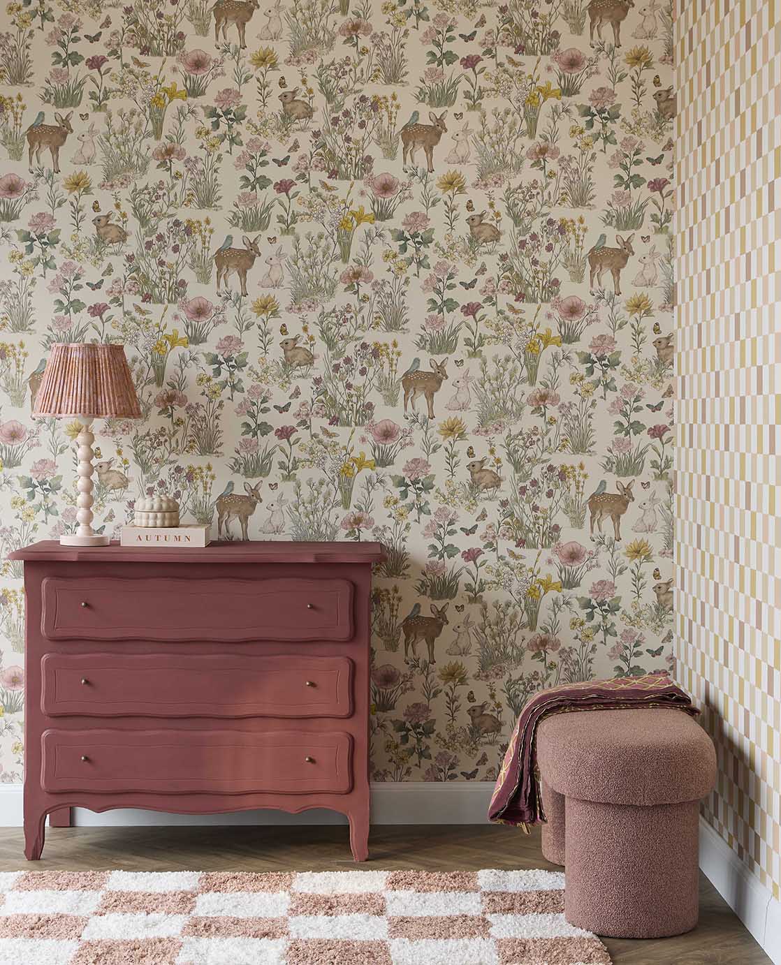 Eijffinger geblokt behang voor de kinderkamer meisjeskamer babykamer tienerkamer pastel roze oker 363145