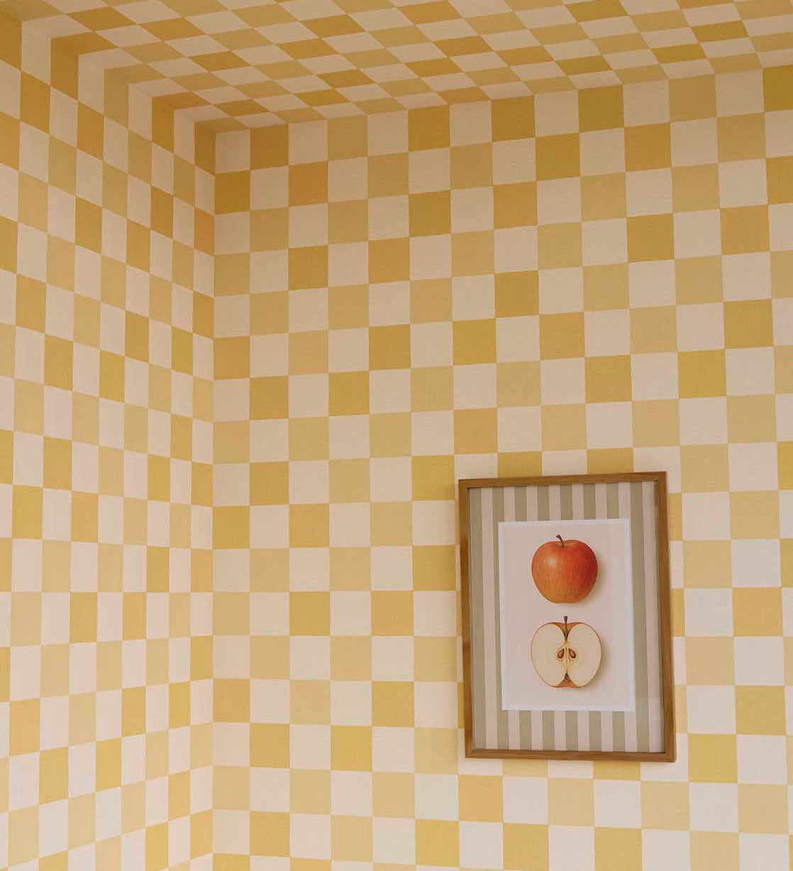 Eijffinger geblokt behang voor de kinderkamer meisjeskamer babykamer tienerkamer pastel geel 363146