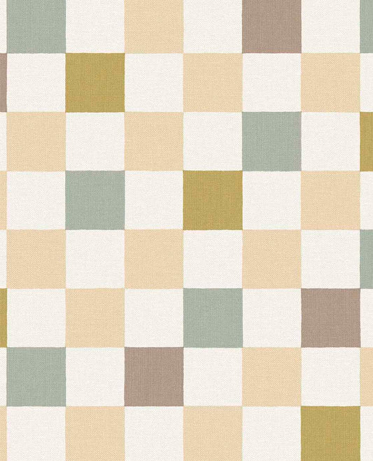 Eijffinger geblokt behang voor de kinderkamer meisjeskamer babykamer tienerkamer pastel blauw oker paars 363147