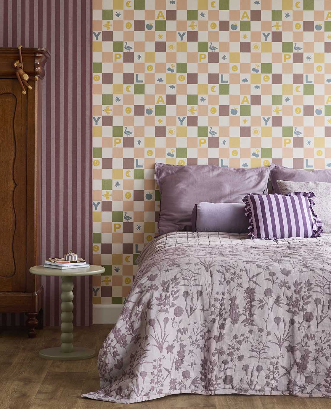 Strepen behang kinderkamer Eijffinger Tiny Treasures babykamer meisjeskamer paars lila 363153