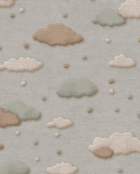 Eijffinger Tiny Treasures wolken behang voor de kinderkamer jongenskamer blauw bruin 363161