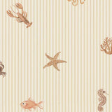 Eijffinger Tiny Treasures strepen behang met zeedieren voor de kinderkamer jongenskamer meisjeskamer beige 363170
