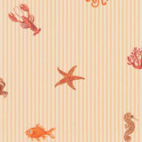 Eijffinger Tiny Treasures strepen behang met zeedieren voor de kinderkamer jongenskamer meisjeskamer warm geel oranje 363171