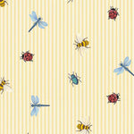 Eijffinger Tiny Treasures strepen behang met insecten voor de kinderkamer meisjeskamer geel 363180
