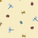 Eijffinger Tiny Treasures strepen behang met insecten voor de kinderkamer meisjeskamer geel 363180