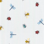 Eijffinger Tiny Treasures strepen behang met insecten voor de kinderkamer jongenskamer meisjeskamer lichtblauw 363181